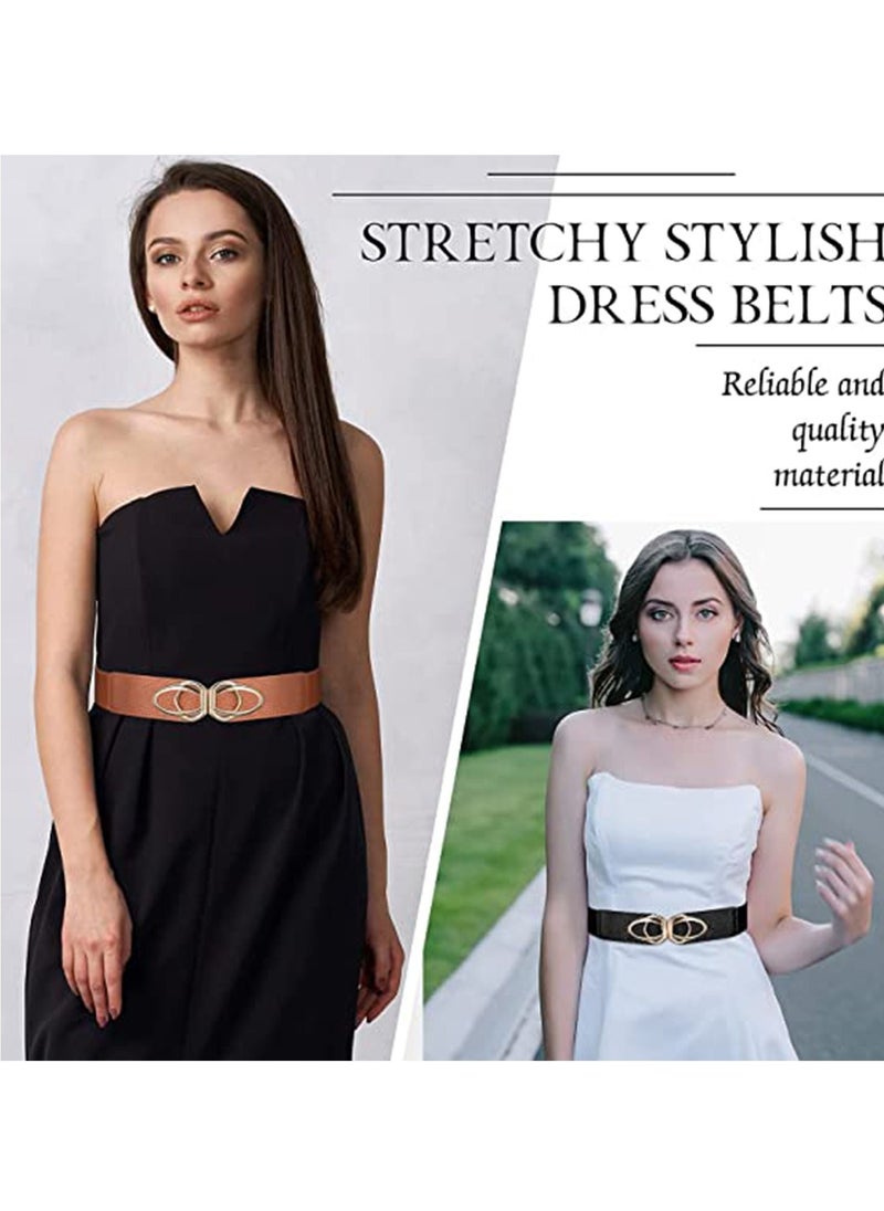 SYOSI - Women Wide Elastic Waist Belt, 3 Pieces Ladies Retro Cinch Stretchy Stylish Dress Belts PU Leather with buckle Waistband - Image 1