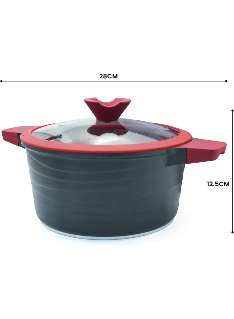 Casserole 8.3L Red Granite Nonstick Cookware with Lid Die-Cast Aluminum Induction  Oven Safe PFOA/PTFE-Free Kitchen Utensil Durable Scratch-safe Pots  Pans for Cooking (Sauce Pot 8.3L) - Image 2