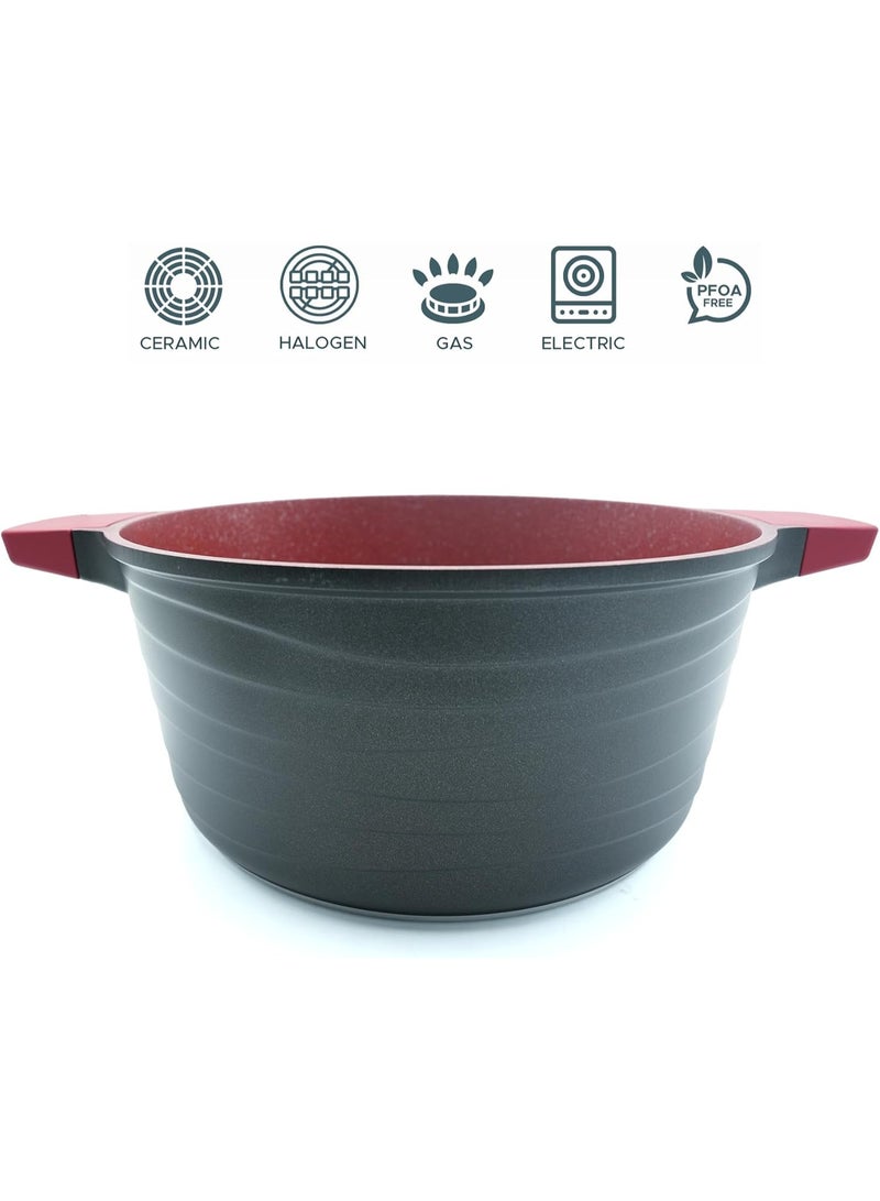 Casserole 8.3L Red Granite Nonstick Cookware with Lid Die-Cast Aluminum Induction  Oven Safe PFOA/PTFE-Free Kitchen Utensil Durable Scratch-safe Pots  Pans for Cooking (Sauce Pot 8.3L) - Image 5