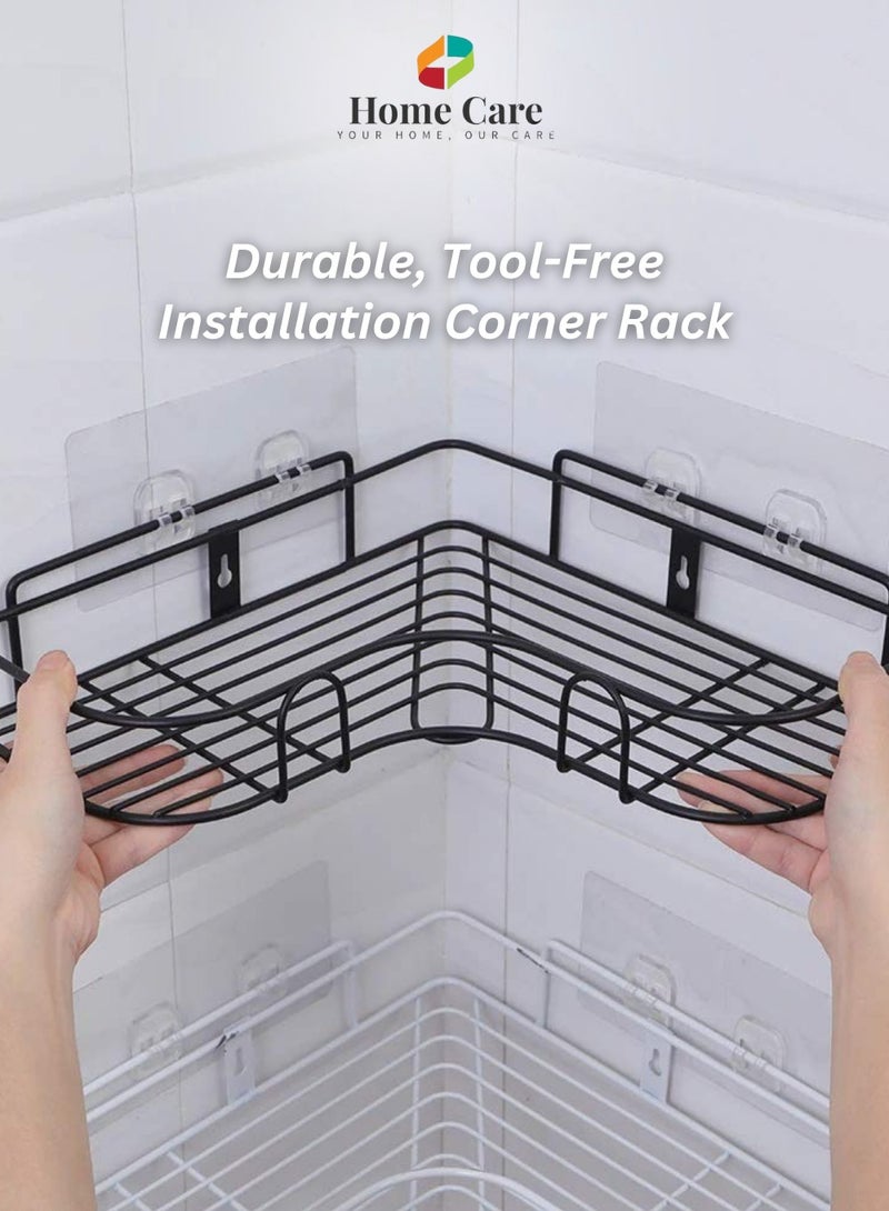 Home Care Home Care Corner Storage Rack – Multipurpose Corner Organizer for Bathroom or Kitchen, Wall Mounted, Non-Drill Design, Self-Adhesive Black Shelf in L-shape | Racks & Holders - Image 2