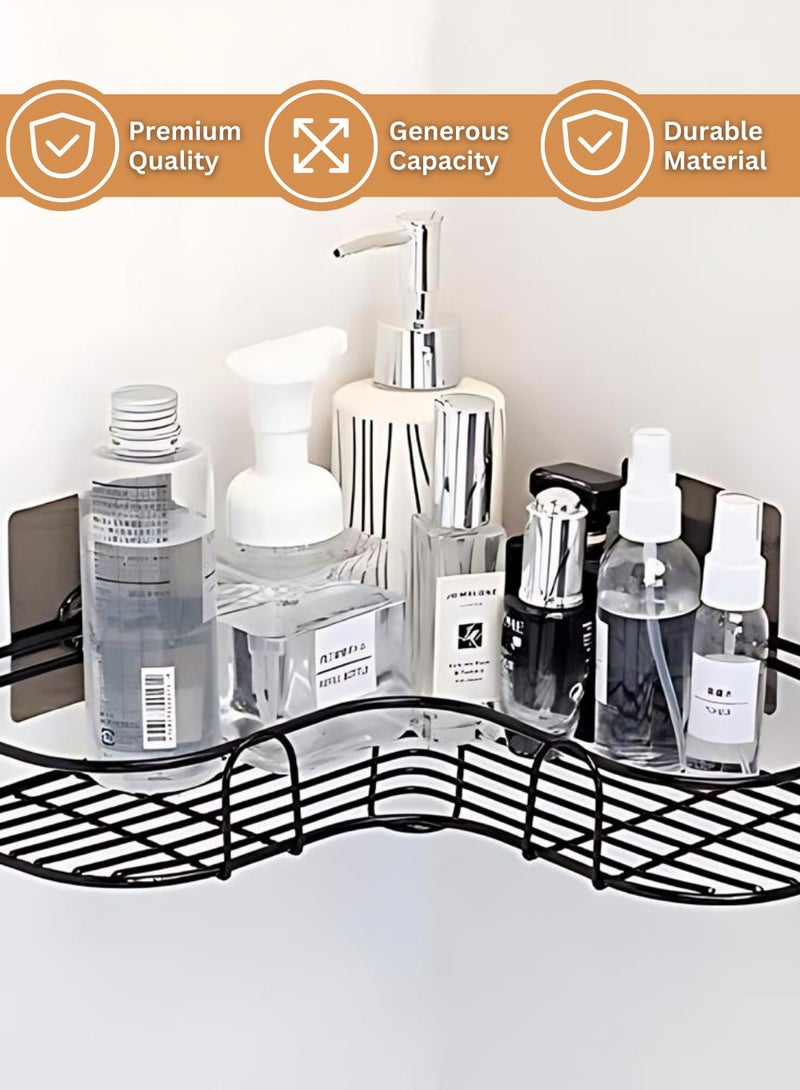 Home Care Home Care Corner Storage Rack – Multipurpose Corner Organizer for Bathroom or Kitchen, Wall Mounted, Non-Drill Design, Self-Adhesive Black Shelf in L-shape | Racks & Holders - Image 5