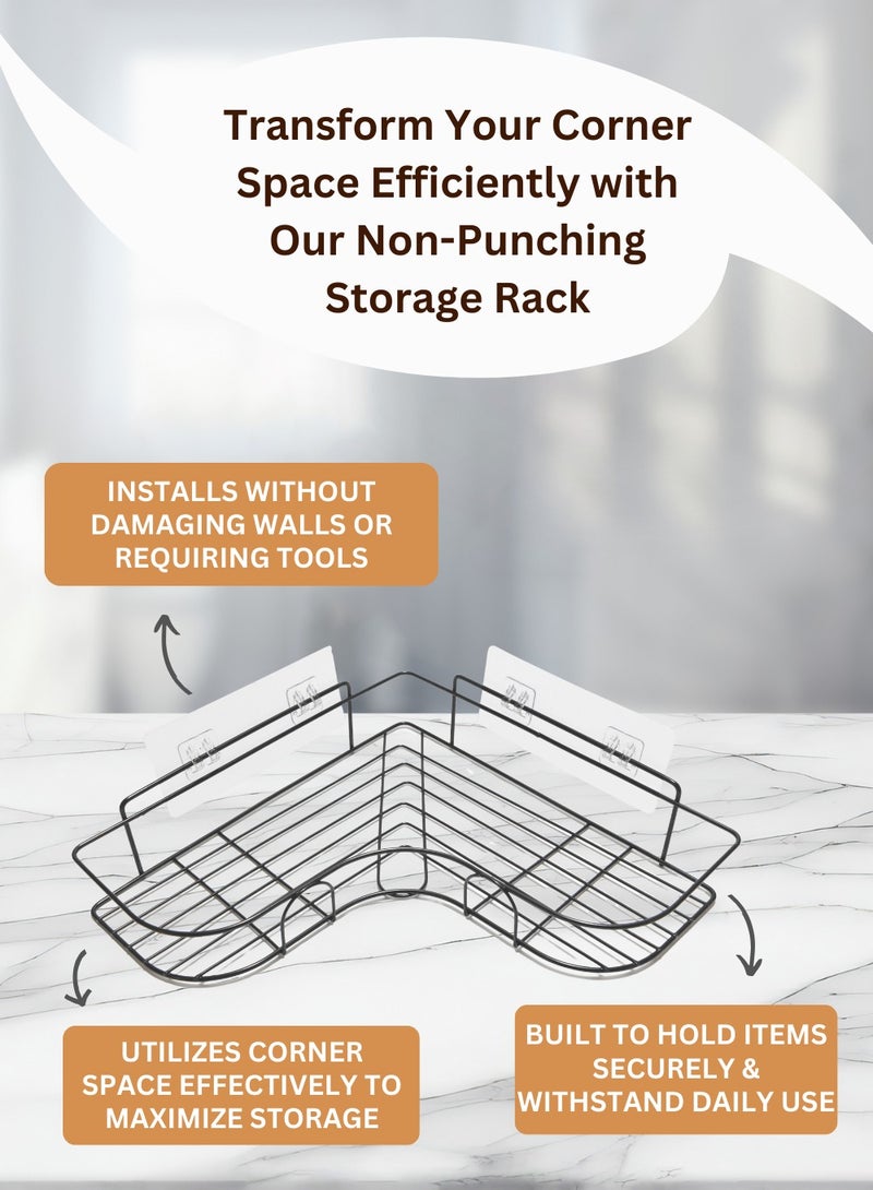 Home Care Home Care Corner Storage Rack – Multipurpose Corner Organizer for Bathroom or Kitchen, Wall Mounted, Non-Drill Design, Self-Adhesive Black Shelf in L-shape | Racks & Holders - Image 3