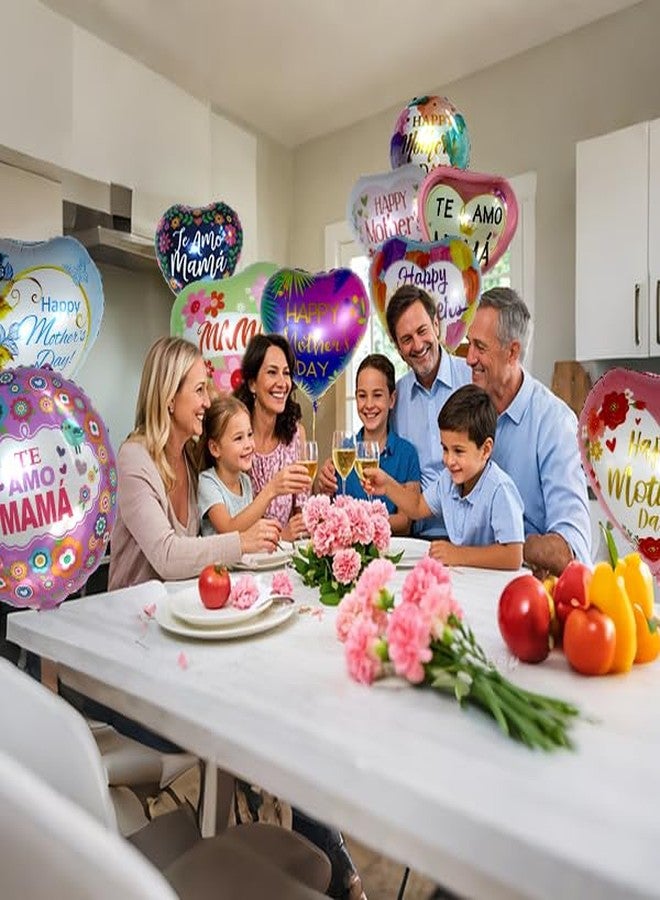 بالونات عيد الأم السعيد، 15 قطعة من بالونات رقائق الألومنيوم مقاس 18 بوصة، بالونات على شكل قلب لأعياد الميلاد وحفلات الزفاف، بالونات رقائق مايلر ملونة مع شريط لمستلزمات عيد الأم وأعياد الميلاد. - Image 5