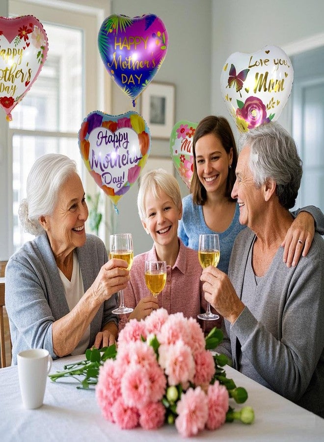 بالونات عيد الأم السعيد، 15 قطعة من بالونات رقائق الألومنيوم مقاس 18 بوصة، بالونات على شكل قلب لأعياد الميلاد وحفلات الزفاف، بالونات رقائق مايلر ملونة مع شريط لمستلزمات عيد الأم وأعياد الميلاد. - Image 4