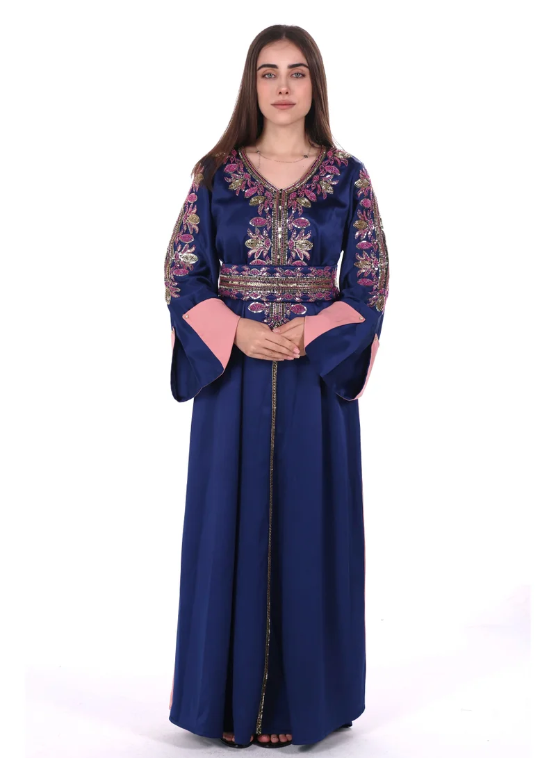 AL BENT AL SHARQIEH women belted satin jalabiya dress