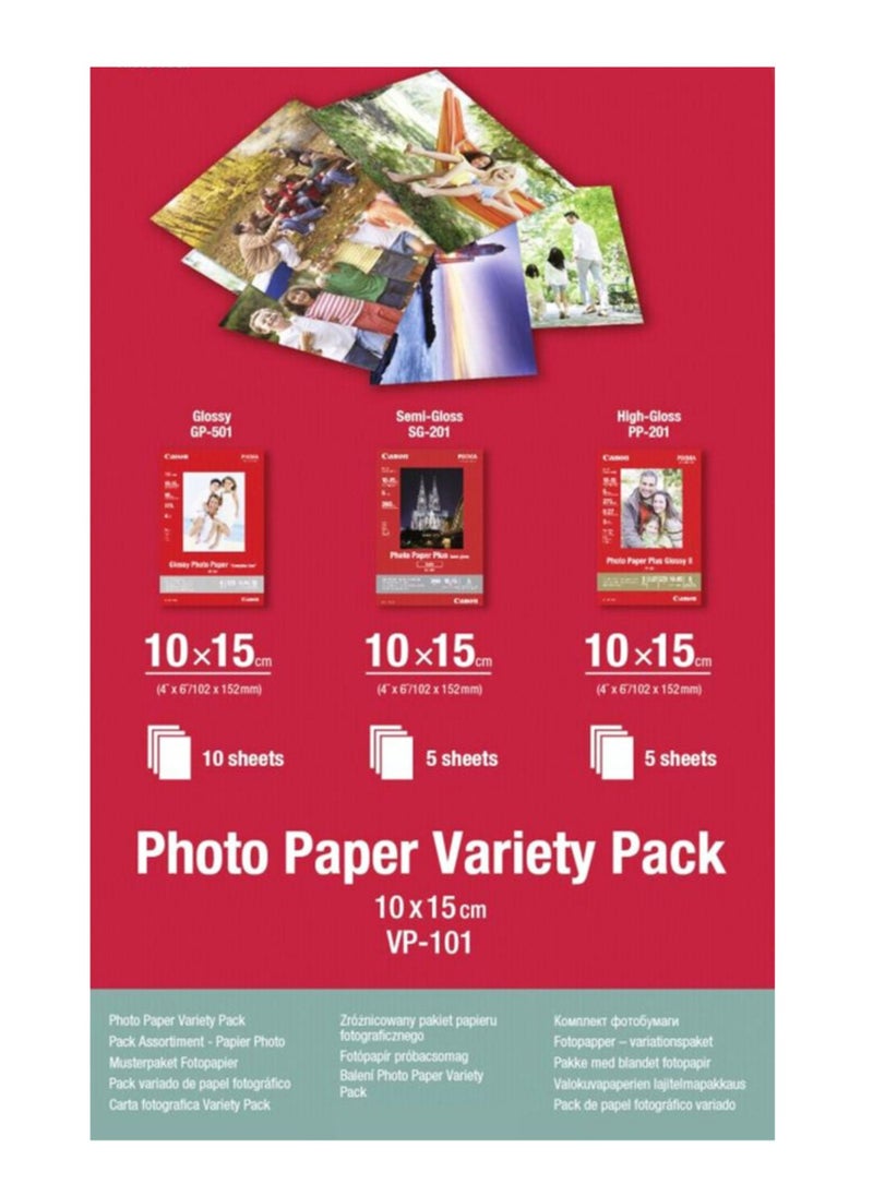 Canon Photo Paper Variety Pack 4x6” and A4 - 20 Sheets VP-101  - Image 1