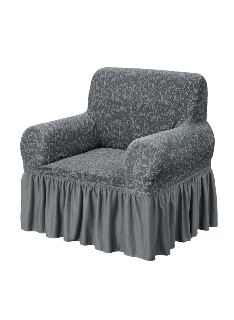 Jacquard Fabric Stretchable One Seater Sofa Cover Grey