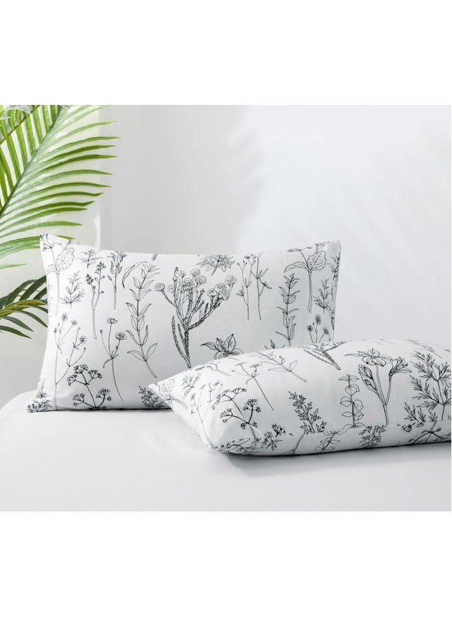 NookZuzu Queen Pillow Cases Set of 2, 20x30 Envelope Closure Pillowcase Plant Patterns Pillow Cases, Soft Breathable and Non Shrinking White Pillow Cases Microfiber Brushed Pillowcases - Image 1
