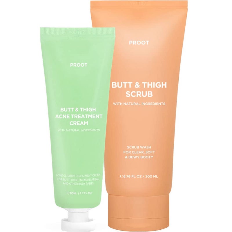 PROOT Butt Acne Spot Treatment Cream (Tube Type) + Butt & Thigh Scrub Wash | Treatment Cream and Booty Scrub for Acne, Cellulite, Ingrown Hair, Bikini & Razor Bump | For all skin typeâ€¦ - Image 1