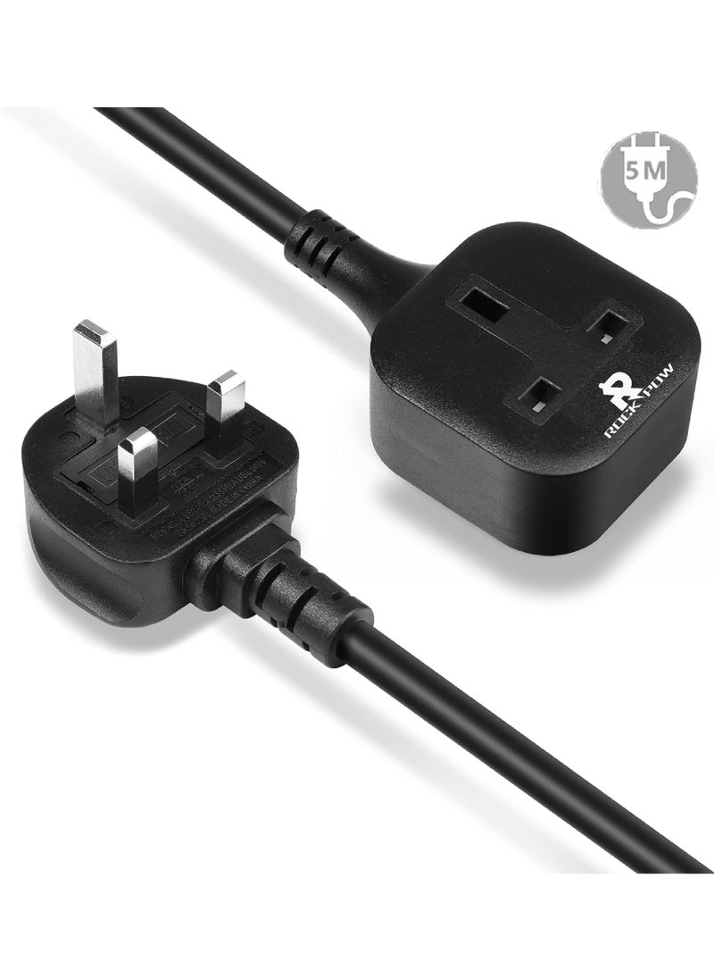 Rock Pow Extension Lead1 Way Extension Cord 5M with UK 3 Pin Plug Power StripTough and Fireproof Single Extension Socket for Home&Office(5M)  - Image 1