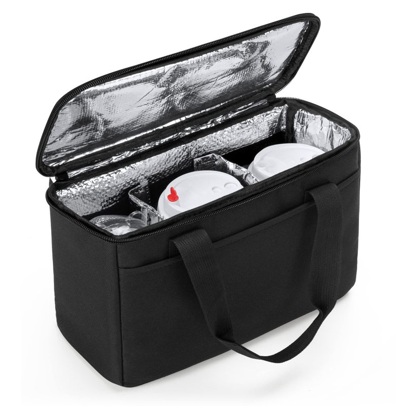 Trunab Reusable 3 Cups Drink Carrier for Delivery with Adjustable Dividers, Insulated Drink Caddy Holder Bag for Take Out, Beverages Carrier Tote with Handle for Outdoors, Patented Design, Black - Image 1