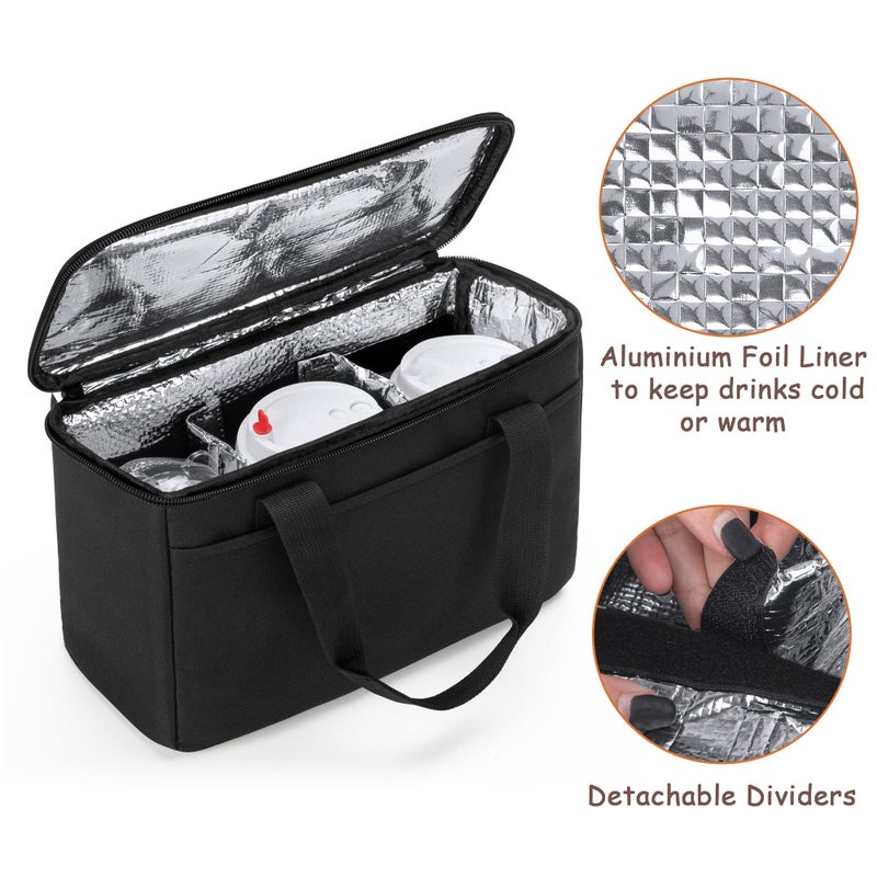 Trunab Reusable 3 Cups Drink Carrier for Delivery with Adjustable Dividers, Insulated Drink Caddy Holder Bag for Take Out, Beverages Carrier Tote with Handle for Outdoors, Patented Design, Black - Image 3