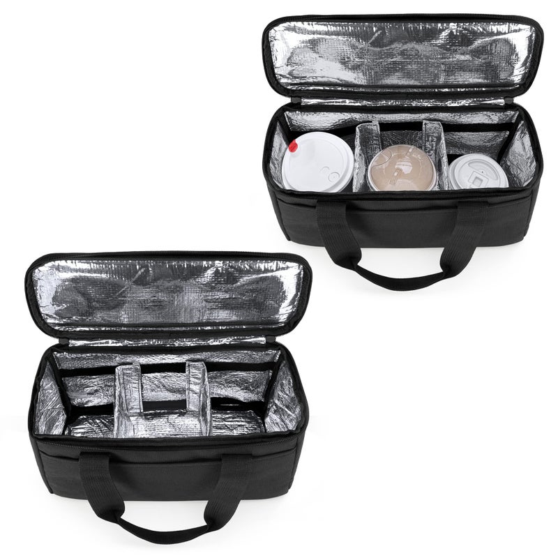 Trunab Reusable 3 Cups Drink Carrier for Delivery with Adjustable Dividers, Insulated Drink Caddy Holder Bag for Take Out, Beverages Carrier Tote with Handle for Outdoors, Patented Design, Black - Image 2