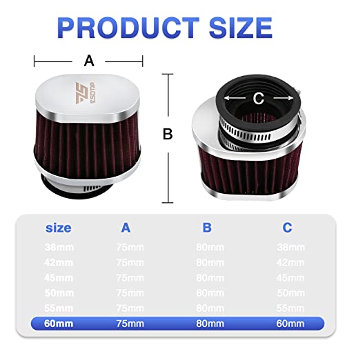 ZSDTRP 2PCS Motorcycle Air Filter Universal 60MM Replacement Engine Filter Dirt Bike High Performance Air Filters Fit Motocross Carburetor Cleaner for Pit Bike Scooter Moped ATV - Image 3