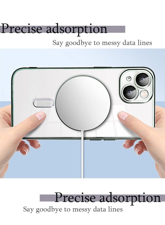 IPhone 15 Case Magnetic Support Magsafe Charger Wireless Anti Scratch Shockproof Clear Four Corner Cushion Anti Dropping Full Body Protection All Inclusive Lens Protection Cover Silver  - Image 2