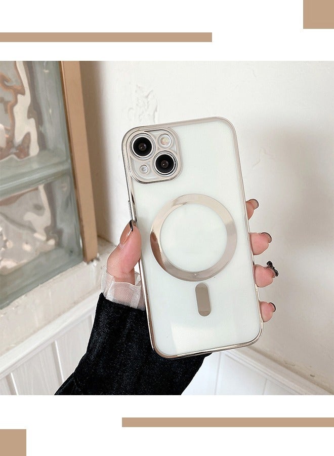 IPhone 15 Case Magnetic Support Magsafe Charger Wireless Anti Scratch Shockproof Clear Four Corner Cushion Anti Dropping Full Body Protection All Inclusive Lens Protection Cover Silver  - Image 5