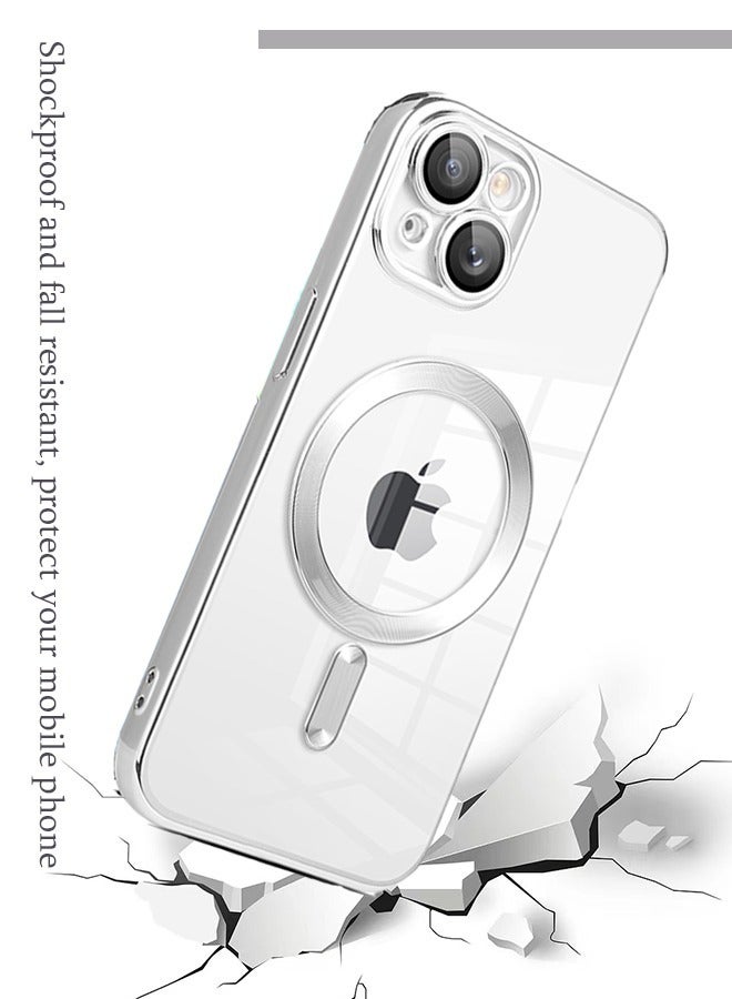 IPhone 15 Case Magnetic Support Magsafe Charger Wireless Anti Scratch Shockproof Clear Four Corner Cushion Anti Dropping Full Body Protection All Inclusive Lens Protection Cover Silver  - Image 3