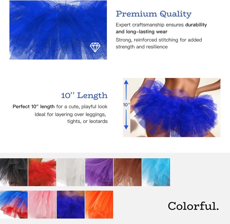 Phantomon Tutu Skirt Women's Teens Classic Elastic 5 Layered Tulle Ballet Skirt, 1950s Vintage Style Short Skirt, Adult Size - Image 5