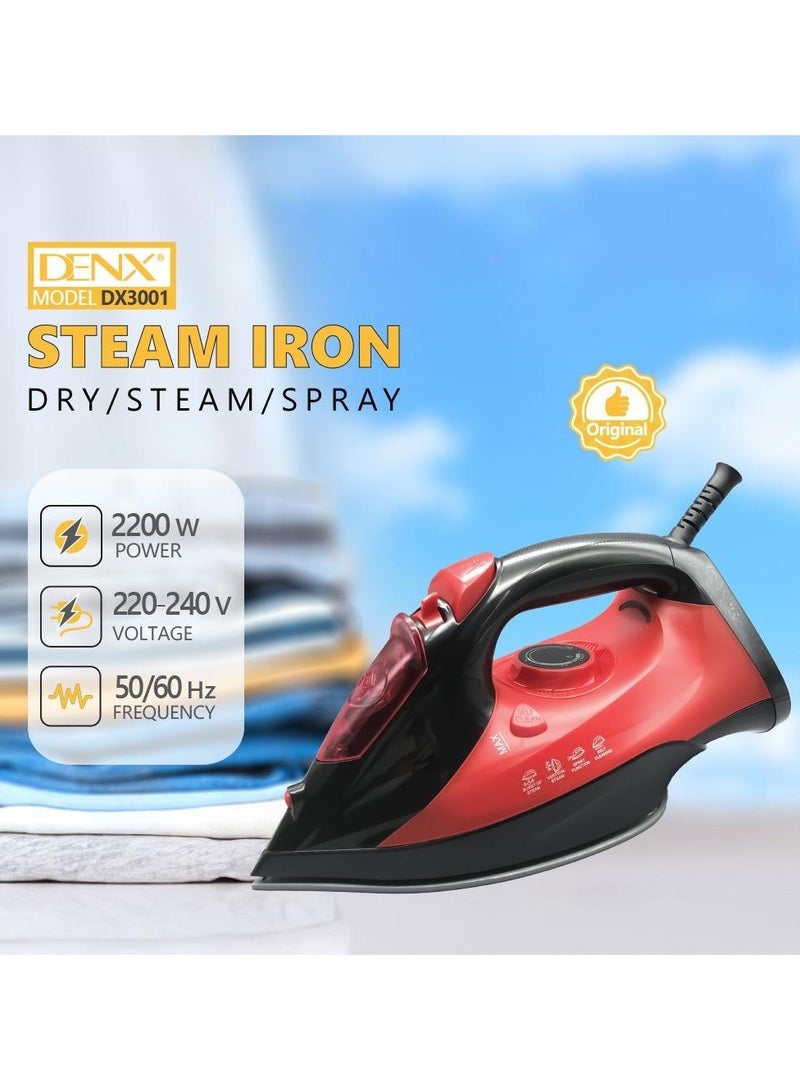 Denx Multifunctional Steam Iron with Non-Stick Soleplate, Wet/Dry Function/Temperature Control, Dry/Steam Burst/Steam/Vertical Steam/Spray - Image 3