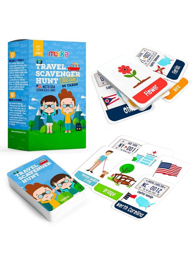 merka Educational Flash Cards Roadtrip Games Kids Flashcards Travel Scavenger Hunt Set Objects To Find On Road License Plates Learning And Educational Toys For Kids And Toddlers  - Image 2