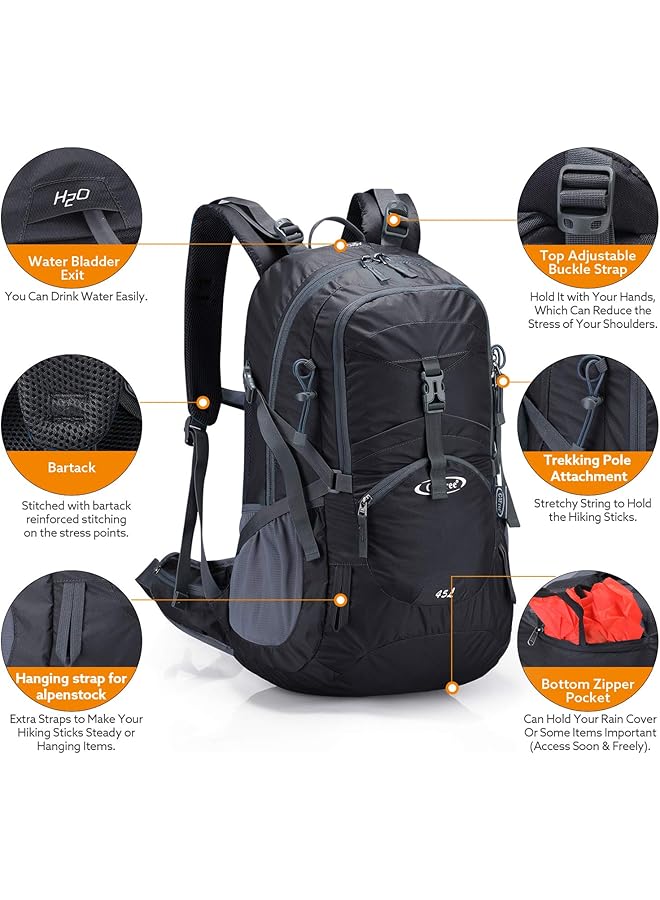G4Free 45L Large Hiking Backpack Daypack Rucksack Outdoor Camping Travel Waterproof with Rain Cover for Men Women - Image 5
