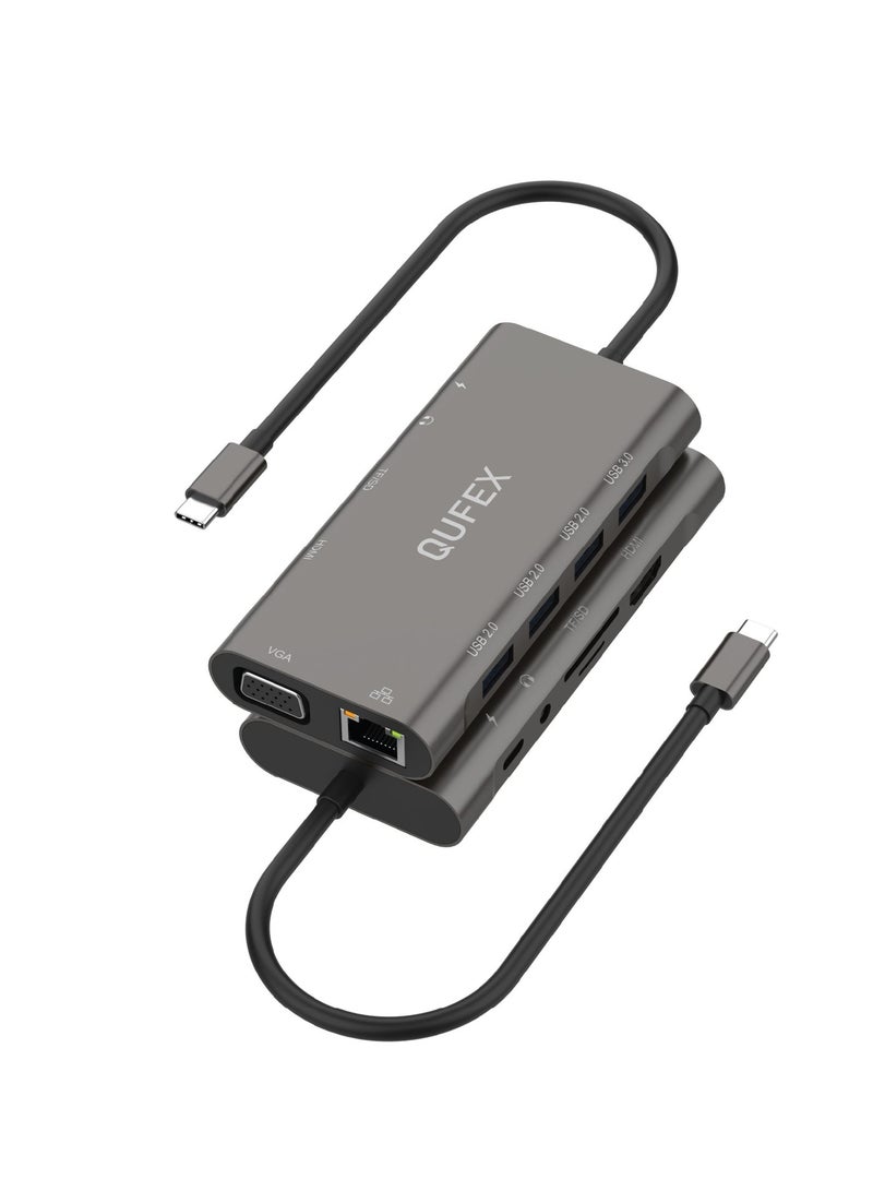 كيفكس محطة إرساء QUFEX متعددة المنافذ 11 في 1 بمنفذ USB-C مع HDMI بدقة 4K وUSB 3.0 وإيثرنت وشحن سريع PD بقدرة 100 واط وقارئ بطاقات SD/TF لأجهزة ماك بوك واللابتوب - Image 2