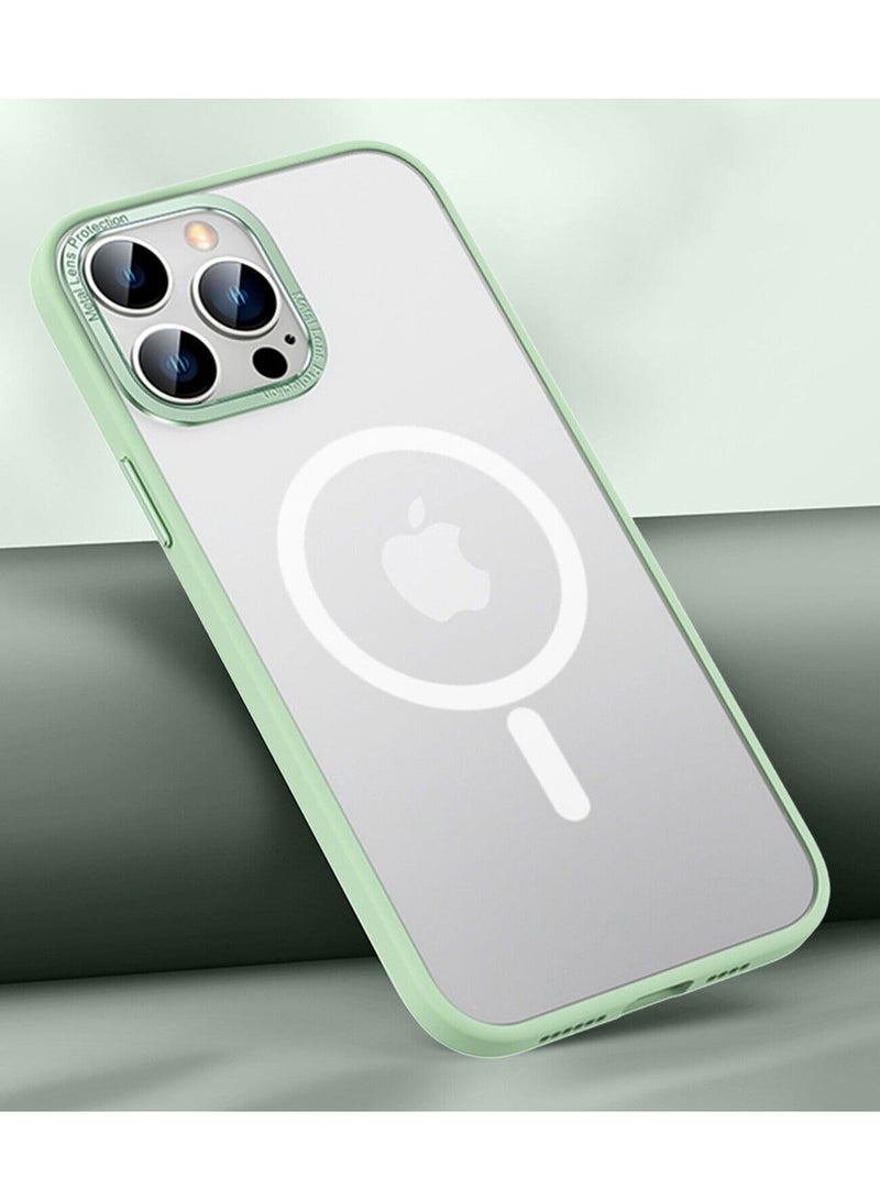 Color Fans Magnetic Case for iPhone 14 Pro Max 6.7 inch Shockproof Metal Lens Frame Clear Matte Cover Green - Image 2