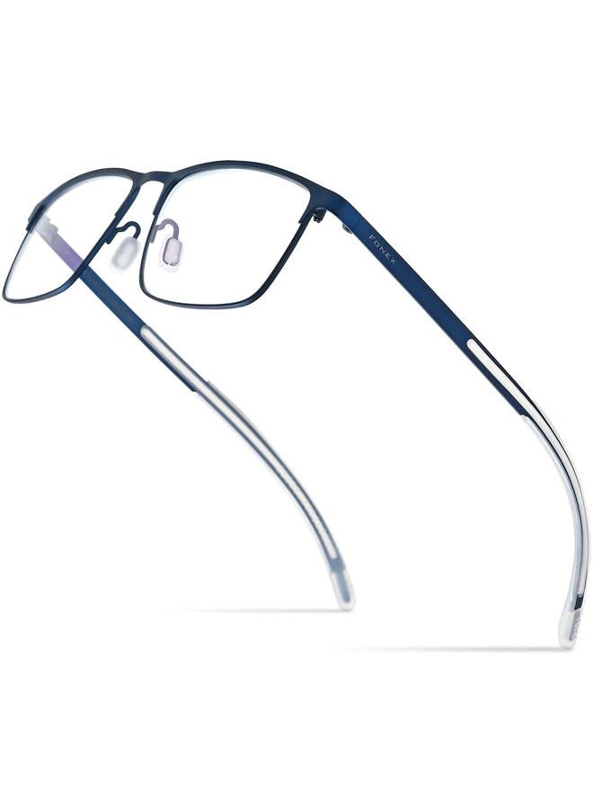 FONEX Titanium Glasses Frame,Men Square Myopia Optical Eyeglass Frame 8521, Blue, 57-17-145 - Image 1
