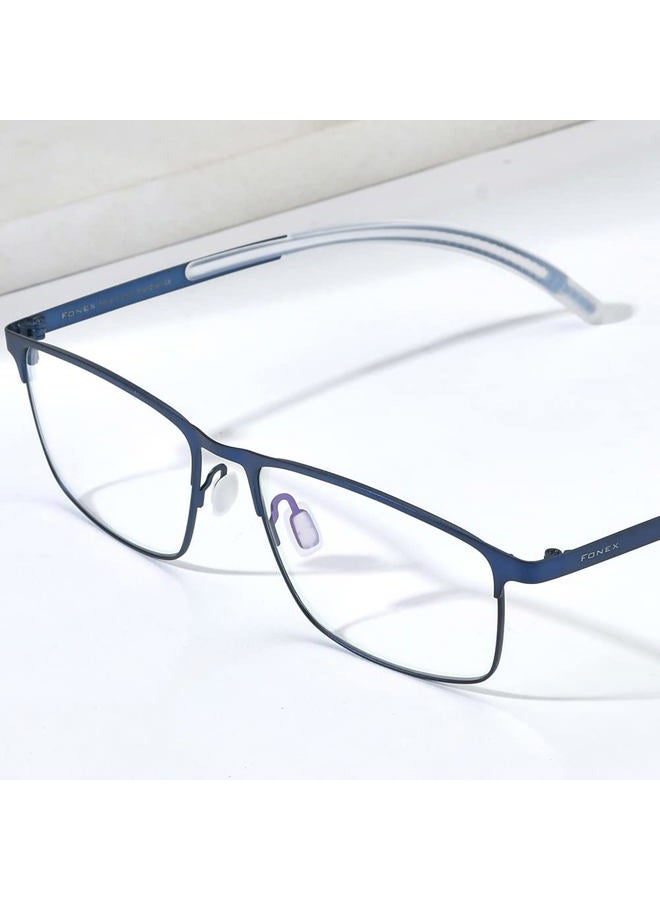FONEX Titanium Glasses Frame,Men Square Myopia Optical Eyeglass Frame 8521, Blue, 57-17-145 - Image 2