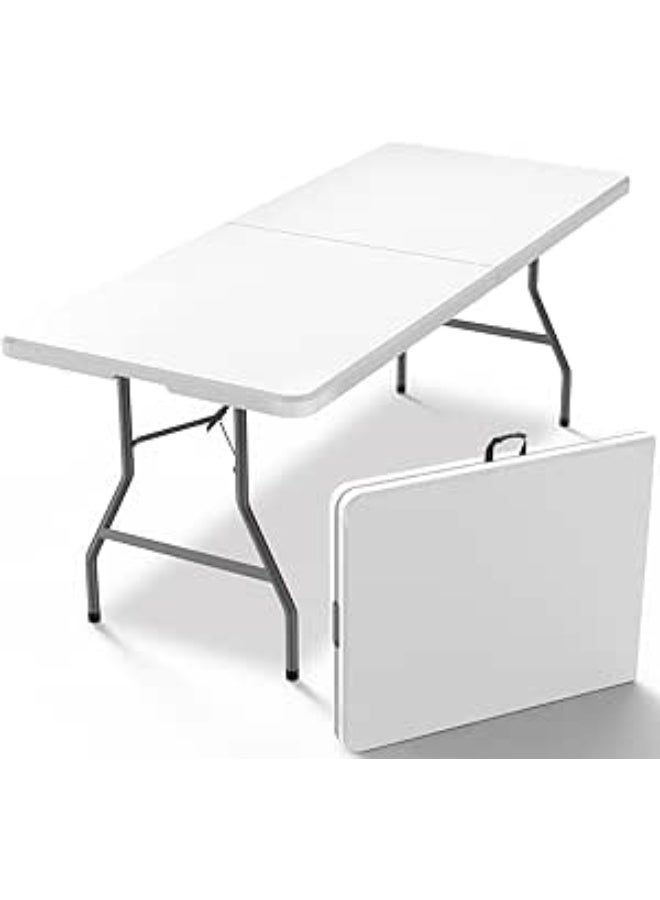 6ft (30x72in) Folding Plastic Table – Sturdy table for indoor and outdoor use with carrying handle – Ideal for trips and parties - Image 1