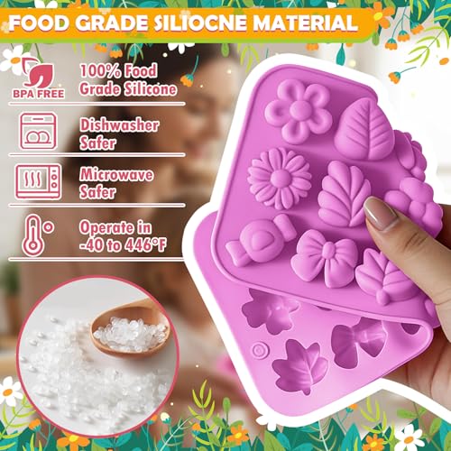 HKNMTT Flower Candy Molds Silicone, Small 9 Shapes Bite Size Chocolate Gummy Jello Gelatin Spring Cute Bow Rose Leaf Dessert Wax Melt Ice Cube Moulds Food Grade Treats Making Oven Safe Kids DIY Set - Image 3