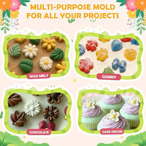 HKNMTT Flower Candy Molds Silicone, Small 9 Shapes Bite Size Chocolate Gummy Jello Gelatin Spring Cute Bow Rose Leaf Dessert Wax Melt Ice Cube Moulds Food Grade Treats Making Oven Safe Kids DIY Set - Image 5