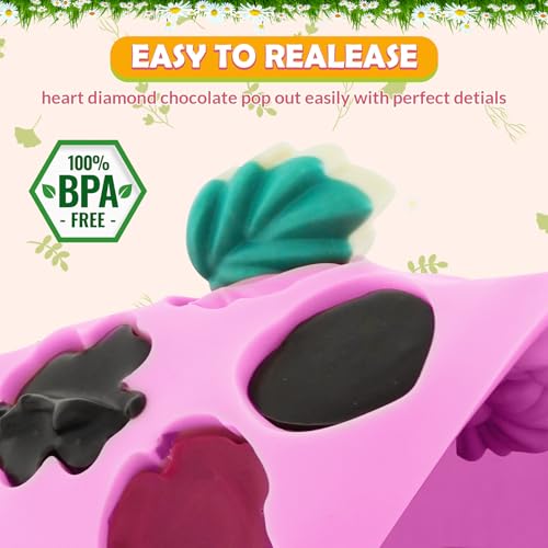 HKNMTT Flower Candy Molds Silicone, Small 9 Shapes Bite Size Chocolate Gummy Jello Gelatin Spring Cute Bow Rose Leaf Dessert Wax Melt Ice Cube Moulds Food Grade Treats Making Oven Safe Kids DIY Set - Image 4