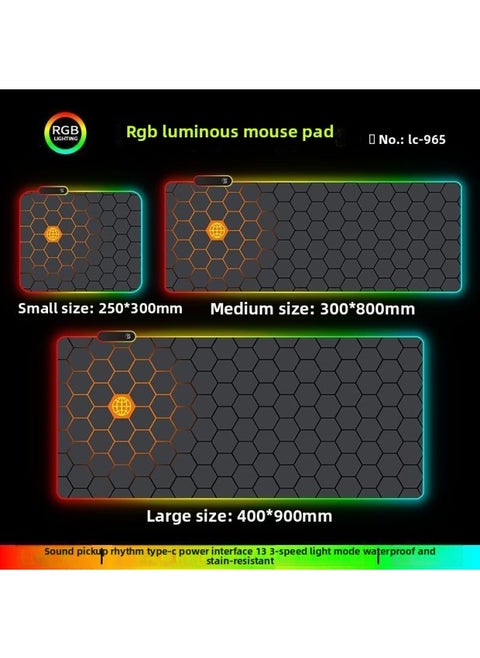 RGB Luminous Mouse Pad Computer Keyboard Hand-held Desktop Pad Oversized Game E-sports Pad Thickened Internet Cafe Table Pad-Color:250*300mm-Pattern:Upgraded Version Of Pickup Rhythm-lc965