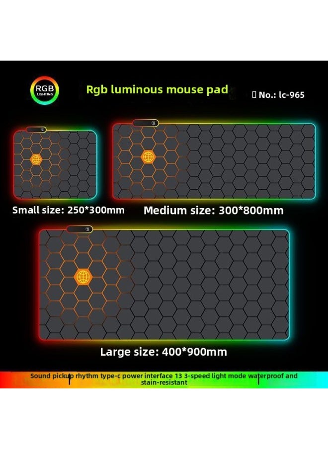 RGB Luminous Mouse Pad Computer Keyboard Hand-held Desktop Pad Oversized Game E-sports Pad Thickened Internet Cafe Table Pad-Color:250*300mm-Pattern:Upgraded Version Of Pickup Rhythm-lc965