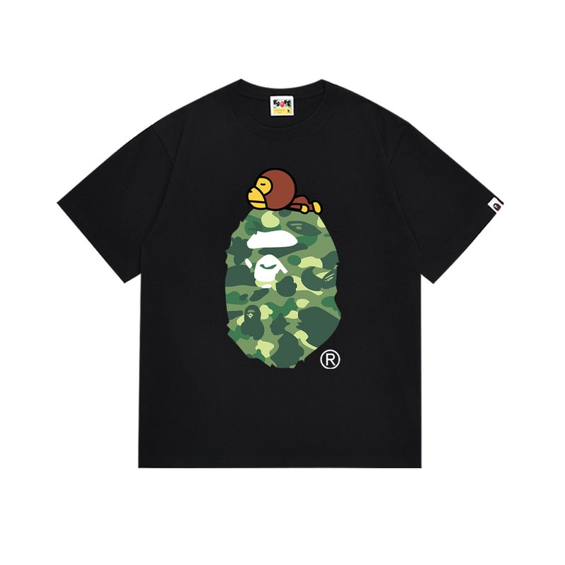 بايب تي شيرت BAPE صيفي 2026 بتصميم رأس القرد ونمط التمويه - للرجال والنساء - Image 1