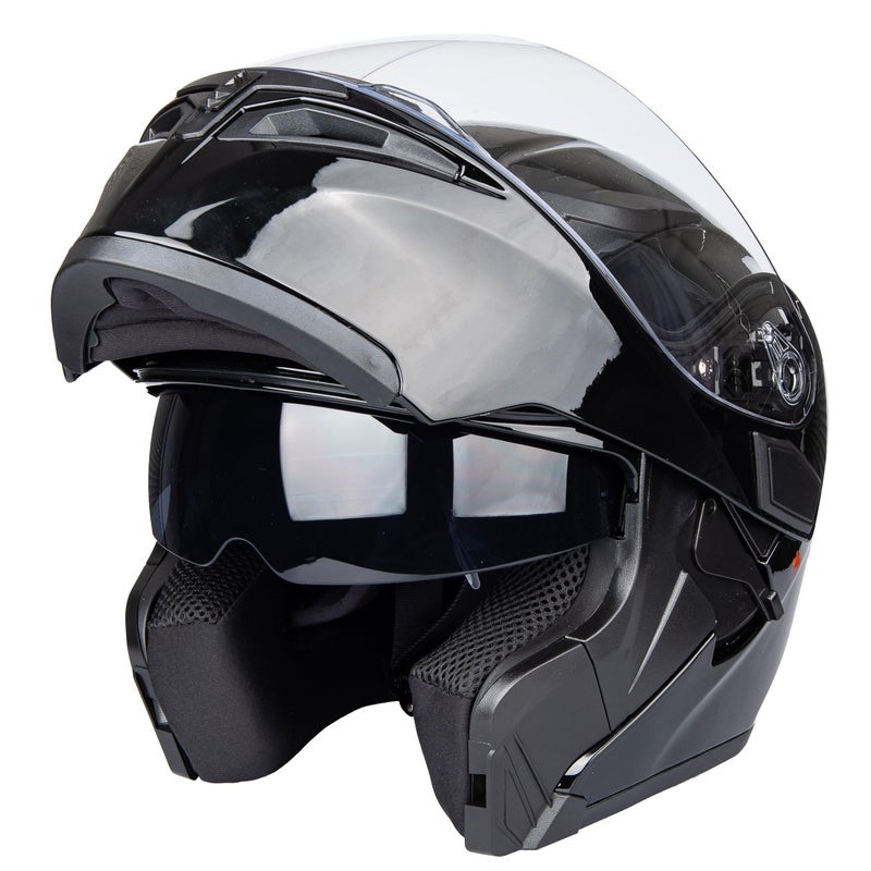 Jiekai Flip-Up Helmet Motorcycle Helmet Dual Visor Sun Shield Flip up Modular Motocross ECE Approved Helmets (Gloss Black, X-Large) - Image 1