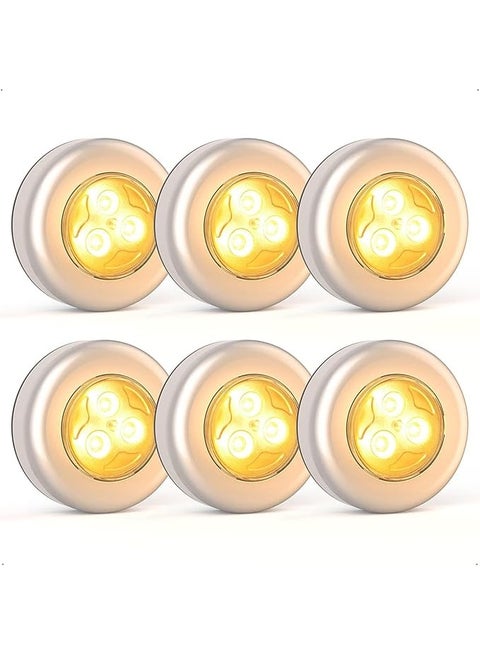 6 Pcs Puck Lights，Closet Light，Battery Powered Push Lights, LED Puck Lightings, Save Space，Convenient and Durable，for Hallway Bathroom Bedroom Kitchen Closet Car Interior，Warm Light