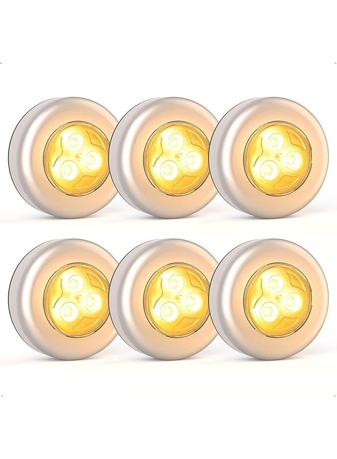 DUNISO 6 Pcs Puck Lights，Closet Light，Battery Powered Push Lights, LED Puck Lightings, Save Space，Convenient and Durable，for Hallway Bathroom Bedroom Kitchen Closet Car Interior，Warm Light - Image 1
