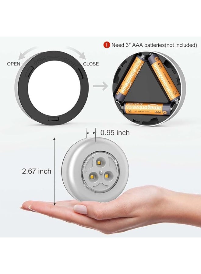 DUNISO 6 Pcs Puck Lights，Closet Light，Battery Powered Push Lights, LED Puck Lightings, Save Space，Convenient and Durable，for Hallway Bathroom Bedroom Kitchen Closet Car Interior，Warm Light - Image 4