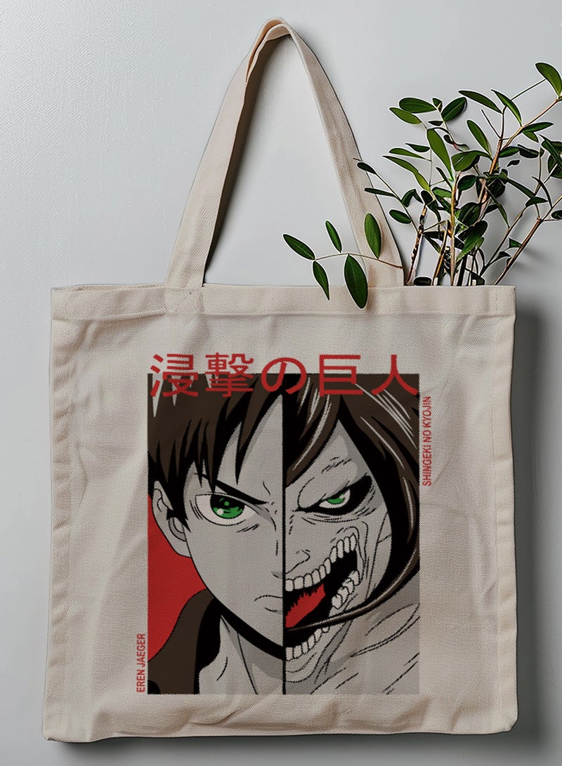 LOWHA Polyester Tote Bag with Shoulder Straps and Attack On Titan Anime Pattern  - Image 1