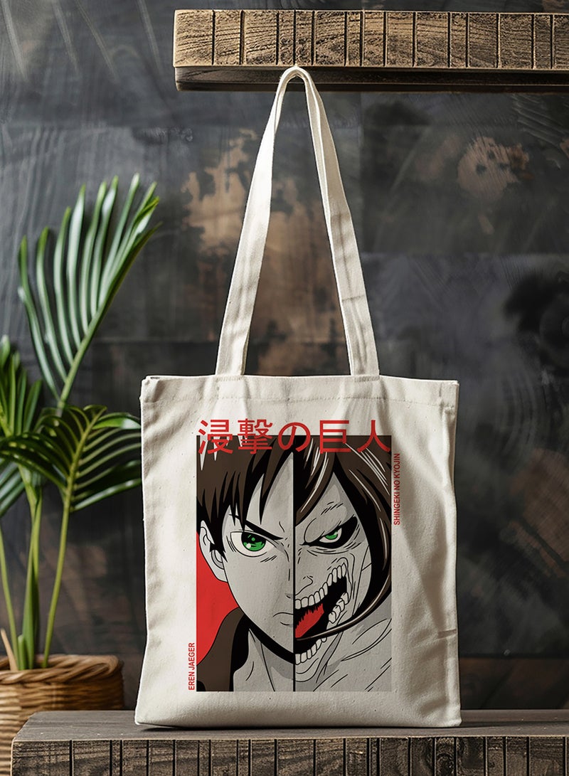 LOWHA Polyester Tote Bag with Shoulder Straps and Attack On Titan Anime Pattern  - Image 3