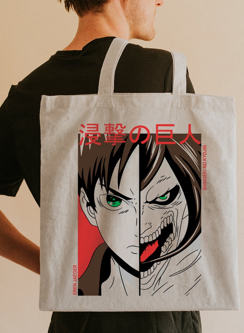LOWHA Polyester Tote Bag with Shoulder Straps and Attack On Titan Anime Pattern  - Image 2