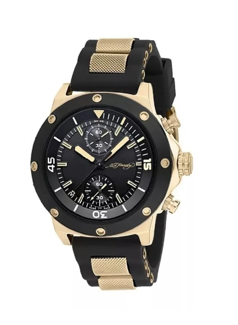 Ed Hardy Ed Hardy Men'S Analog Watch with Black Silicone strap and Gold 3d Texture Metal Alloy Bracelet, 50443G-42-G27