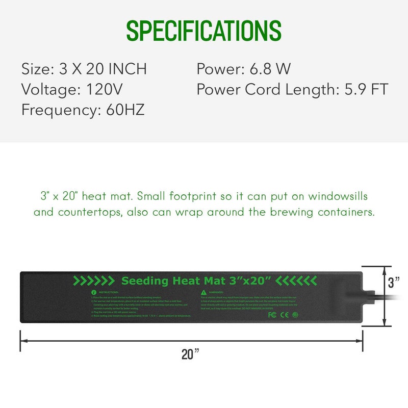 iPower 3" x 20" Seeding Heat Mat Upgraded Carbon Film Indoor Warm Hydroponic Plant Germination Starting Pad Durable Waterproof, Black - Image 5