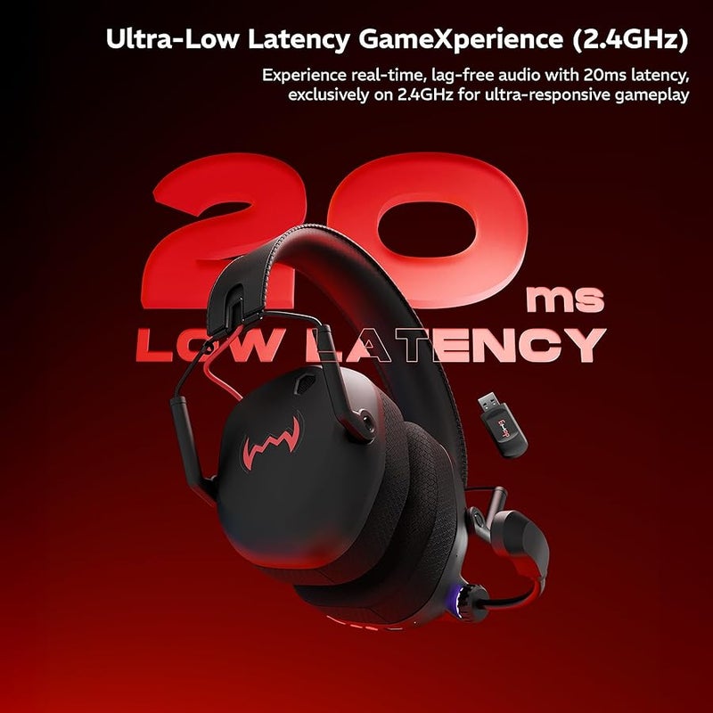 Headbug G60 Lightweight Wireless Gaming Over Ear Headphones,20Ms Ultra Low Latency(2.4Ghz),Bluetooth V5.4,40Mm Neodymium Drivers,Crystal Clear Mic,Soft Leatherlite Headband,for PS5,PS4,PC,Mobile - Image 2