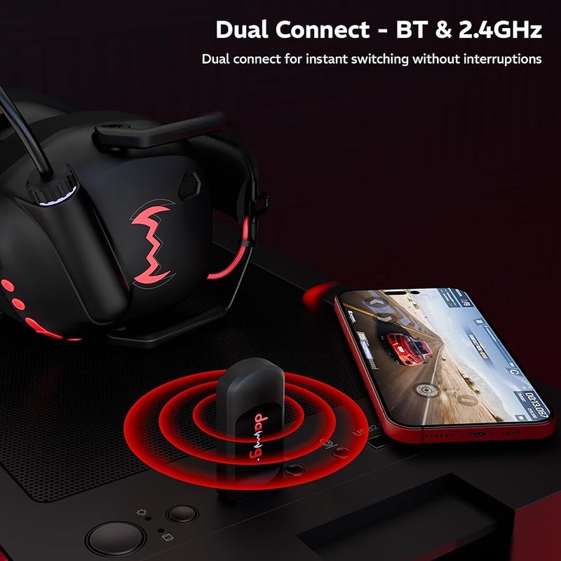 Headbug G60 Lightweight Wireless Gaming Over Ear Headphones,20Ms Ultra Low Latency(2.4Ghz),Bluetooth V5.4,40Mm Neodymium Drivers,Crystal Clear Mic,Soft Leatherlite Headband,for PS5,PS4,PC,Mobile - Image 4
