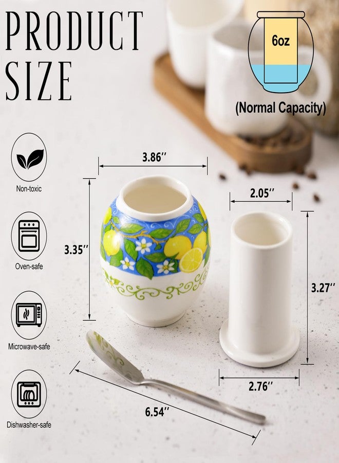SiliFine Butter Crock Ceramic Butter Dish French Keeper with Lid and Scraper Italian Lemon White and Blue Porcelain Pattern Countertop Storage Container for Housewarming Gift Kitchen Accessory - Image 2