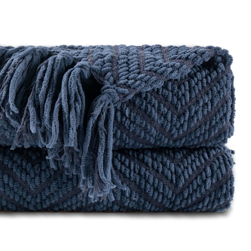 BATTILO HOME Navy Blue Throw Blanket for Couch, Knitted Blue Blanket Throw 50'' x 60'', Super Soft Warm Navy Throws for Chair Sofa Home Decor - Image 1