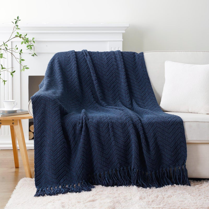 BATTILO HOME Navy Blue Throw Blanket for Couch, Knitted Blue Blanket Throw 50'' x 60'', Super Soft Warm Navy Throws for Chair Sofa Home Decor - Image 2